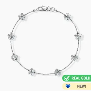 14K WHITE GOLD FLORAL CAROUSEL ROLO BRACELET