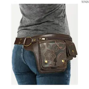 Vintage Floral Embossed Leather Waist Bag, Adjustable Belt Crossbody Fanny Pack, Retro Motorcycle Style Multifunctional Hip Bag for Outdoor, Travel & Daily Commute