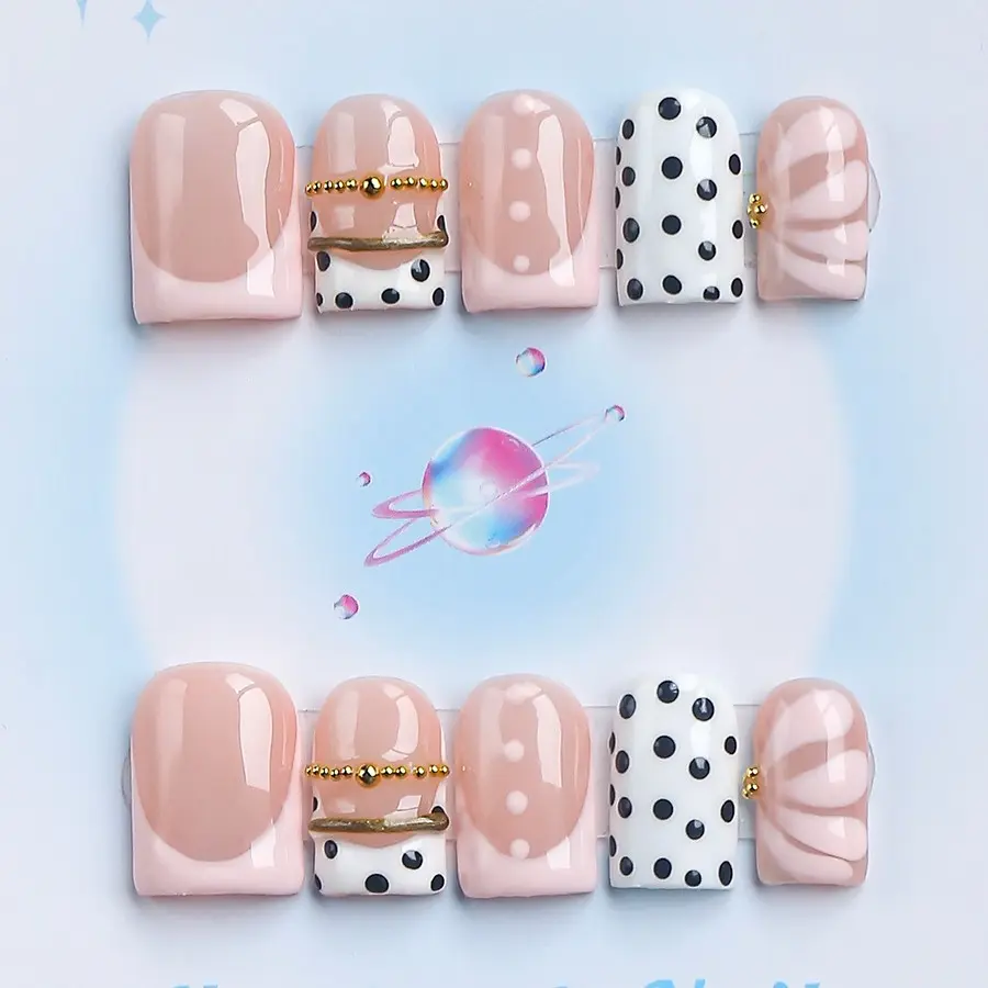Nailssbysheccid, 10pcs press-on nails, Decorative nails, Handmade Press ons, square shape, 100% handmade, simple style, combined with French style, 3D, suitable for family dinners, dates, weddings, comes with jelly glue, crystal sticks and twisting rods