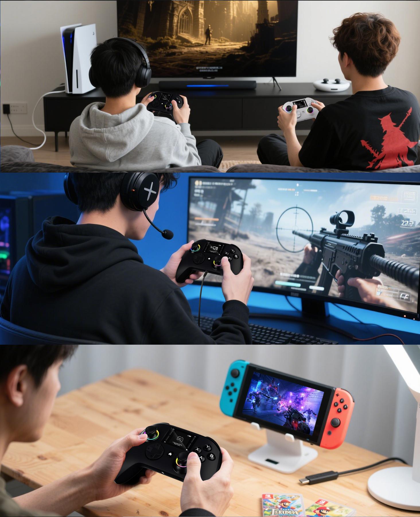 Gaming Controller with Visual Display Screen, 1000mAh Battery, Hall Effect Anti-Drift Joysticks, 4 Back Buttons, Turbo Mode, RGB Lighting, Dual Vibration & Gyro, Compatible with PC/PS4/Switch/iOS/Android, No App Needed Gaming Controller with Visual Display Screen, 1000mAh Battery, Hall Effect Anti-Drift Joysticks, 4 Back Buttons, Turbo Mode, RGB Lighting, Dual Vibration & Gyro, Compatible with PC/PS4/Switch/iOS/Android, No App Needed