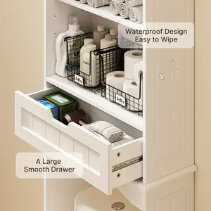 Home Essentials Over The Toilet Storage Cabinet, 66" Bathroom Storage Cabinet With Adjustable Shelf, 1 Drawer, Open Shelf, White