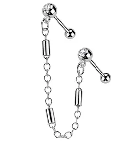 Dual Barbell Clear CZ Stainless Steel Link Piercing Chain