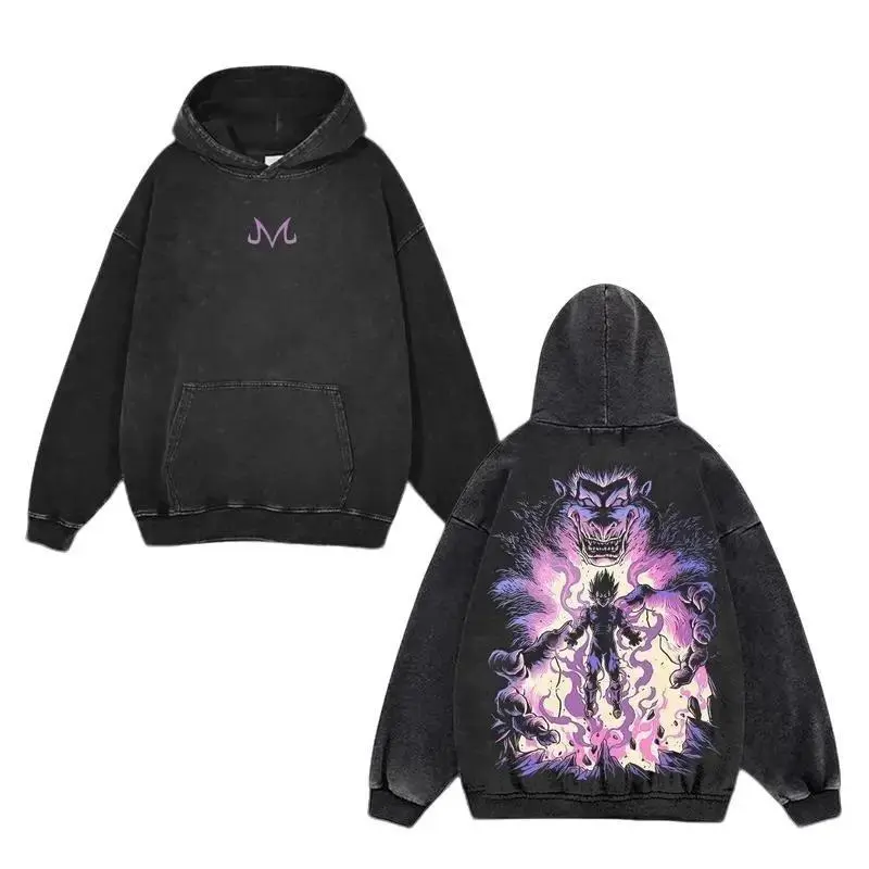 [FS] Retro Heavy Limited "Majin Vegeta" Dragon Ball Anime Double Printed Vintage Washed Hoodie Unisex Oversize Anime Manga Acid Washed Lightweight Cotton Hoodies Wash Gift For Anime Fan, Anime Lover
