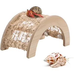 Hermit Crabs Climbing Bridge, Wooden Hermit Crab Climbing Toys with Rope, Hermit Crab Hideout, Aquarium Tank Accessory Small Animals Cage Accessory, Suitable for Hermit Crab Hamster Chinchilla Ferret