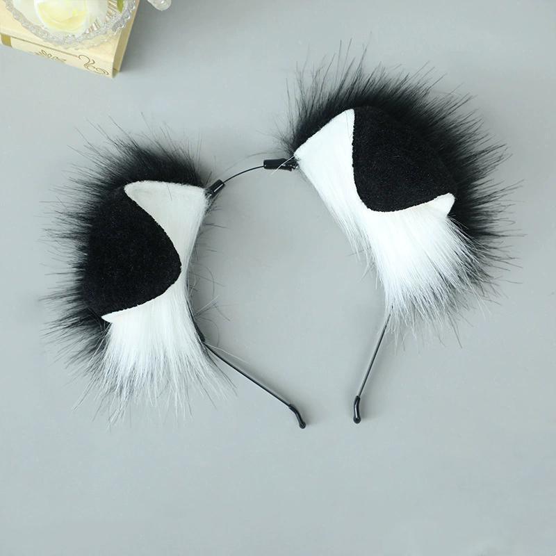 4 Styles Faux Fur Animal Ears and Tail, Halloween Cosplay Costume Accessories for Adults and Teens Handmade Dog Ear Headband and Bendable Tail Set