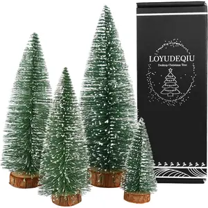Desktop Miniature Tabletop Small Pine Christmas Tree Decor Toppers Green 4pcs