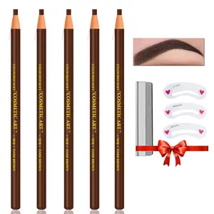Waterproof Eyebrow Pencil Dark Brown Brow Pencil Set For Marking,Filling and Outlining,Eyebrow Tattoo Makeup Microblading Supplies Kit,5Pcs Microblading Eyebrow Pen with Eyebrow Stencil Eyebrow Tool
