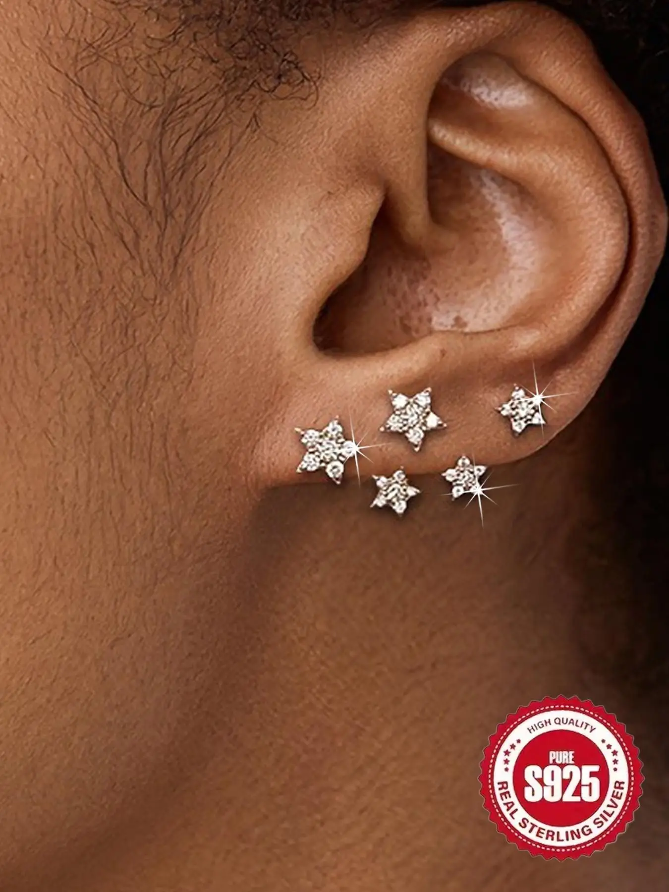 S925 Sterling Silver Star Design Cartilage Stud Earrings, Fashionable Earrings for Women & Girls, Trendy All-match & Exquisite Jewelry for Birthday Gi