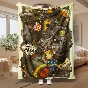 Fallout Game Vintage Flannel Blanket, Super Soft Cozy Lightweight Throw for Couch Bed Outdoor, Retro Gaming Decor Gifts for Fans, Durable Warm Halloween Chair Shawl