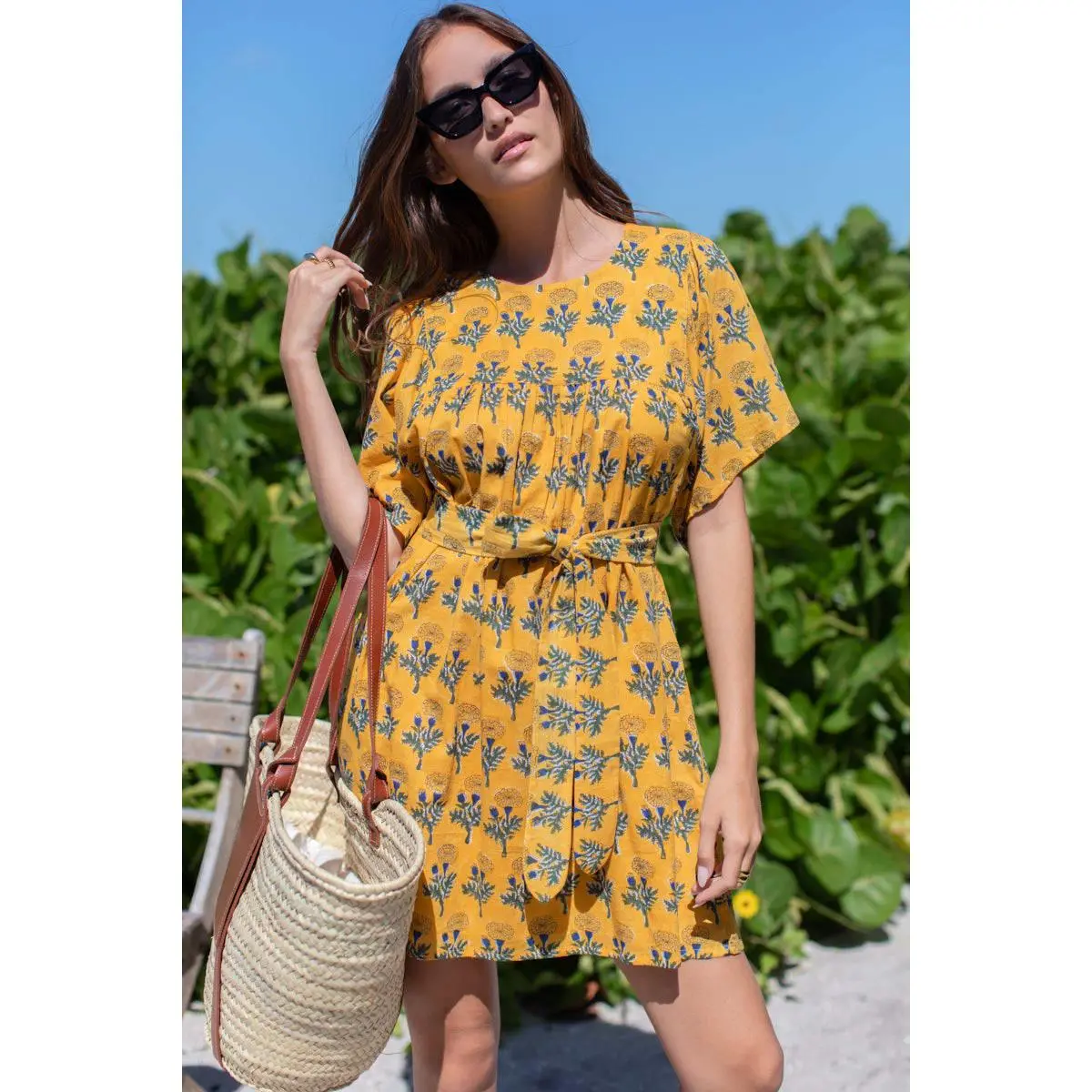Basalie Dress - Big Marigolds Yellow Organic