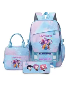 Kpop Demon Hunters Girl Group Print Backpack Set, Dreamy Blue Gradient Student Bag/lunch Box/pencil Case, Cute School Bag for Girls, Canvas Backpacks