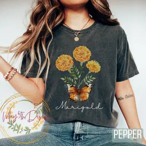 Marigold Birth Shirt Comfort Colors October Shirt Marigold Gift October Birth Flower Shirt Botanical Shirt Wildflower Shirt Butterfly
