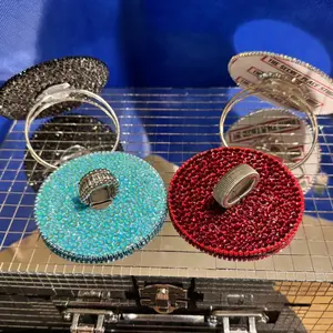 Beauty Tool Mirror Palette Ring - Blue and Red Circular Design, Adjustable Fit, Ideal for Styling Makeup