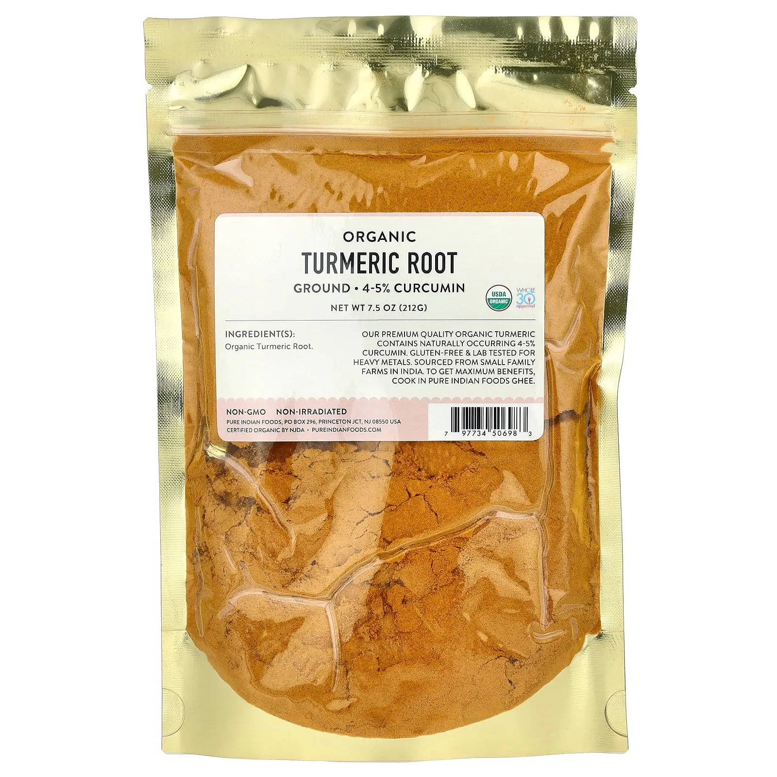 Pure Indian Foods Organic Turmeric Root, Ground, 7.5 oz (212 g) Pure Indian Foods Organic Turmeric Root, Ground, 7.5 oz (212 g)