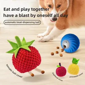 Automatic Treat Dispensing Ball for Dogs - 2-in-1 Fruit-Shaped Treat Slow Feeder & Play Ball - Food Dispensing Dog Toy for Crate Training - Tomato, Berry, Pineapple Covers - Engaging Playtime Solution