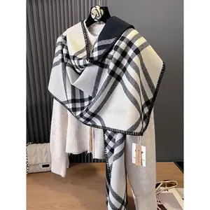 Women's Plaid Pattern Double Sided Pashmina Shawl, Casual Soft Warm Long Scarf for Fall & Winter, Fashion Accessories for Daily Wear, Checkered Scarf