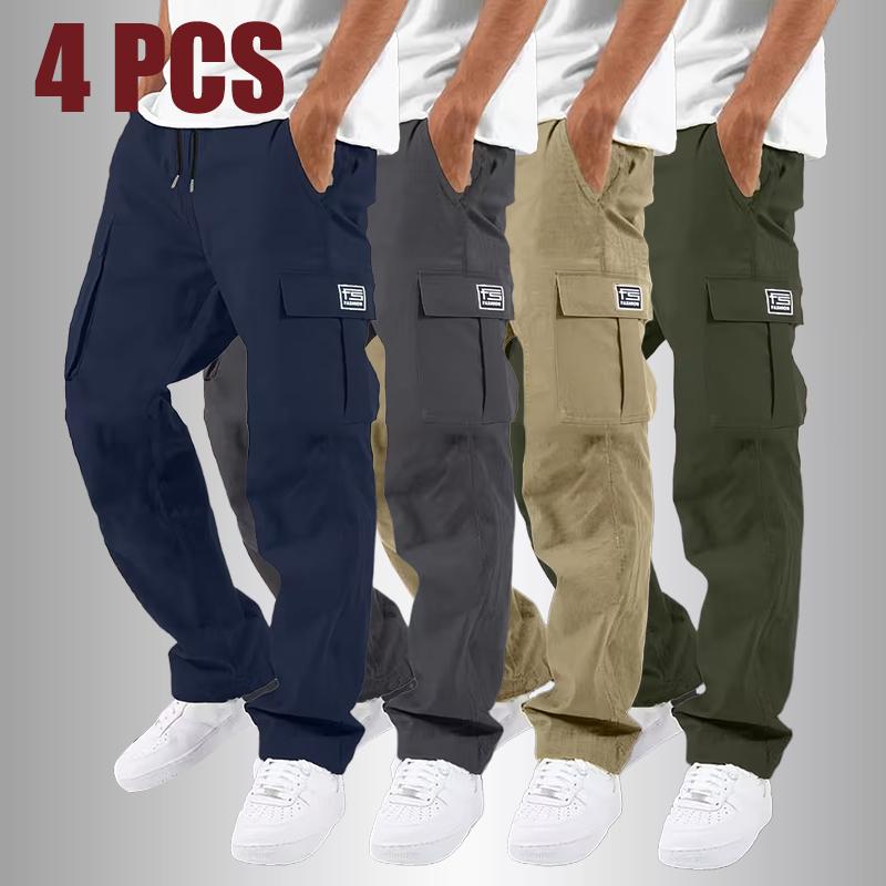 Men's Casual Workwear Pants Set, Patch Detail Side Flap Pockets Elastic Drawstring Waist, Comfortable & Durable for Spring/Fall Outdoor, Daily, Dinner & Date Nights