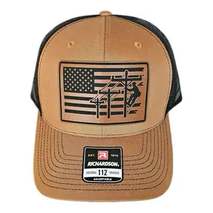 American Lineman - Richardson 112 Trucker Hat with Snapbexx Patch - Black Mid-Profile Adjustable Snapback Hat for Adults