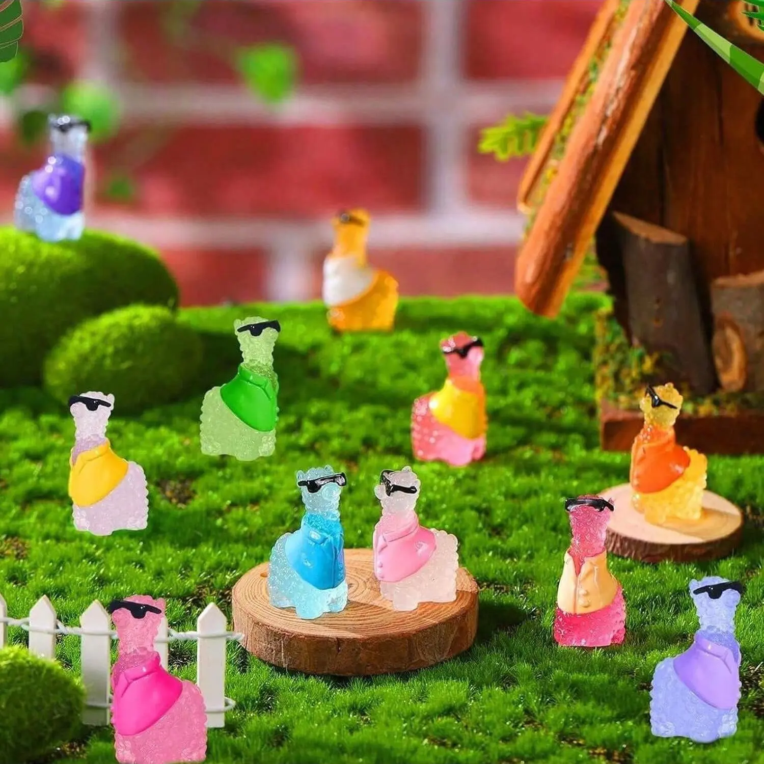 6/12/24Pcs Luminous Mini Resin Decorative Animal Sculptures Alpaca Miniature Figures Tiny Alpaca for DIY Fairy Garden Micro Landscape Aquarium Plants Ornament Decoration Garden Accessories Teenager Party Toys