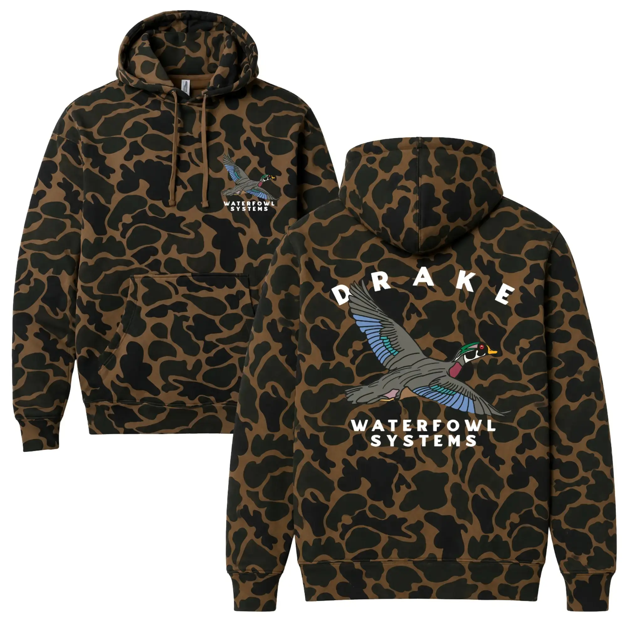 Drake Waterfowl Camo Hoodie - Vintage Duck Camo Hoodie Pullover For Men And Women, Mossy Oak Bottomland Camo Hoodie, Camo Hunting Hoodie, Trendy 3D Hoodie, Streetwear Casual Hoodie, Full Size S-5XL