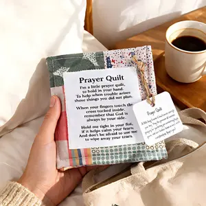 1 Piece Vintage Cross Prayer Blanket - Mini Handmade Quilt with Blessing Poem, Religious Gift for Women, Colorful Stitched Patchwork Rug for Home Decor