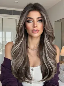 Gradient Long Wavy Hair Wig, Heat-Resistant Synthetic Fiber, Layered Stylish Design, Perfect for Daily Wear and Parties, Heat Friendly Wig