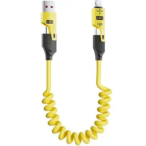 4-in-1 Charging Cable, USB C Multi-function Fast Charging Cable, Retractable Fast Charger Cable for iPhone, PD Fast Charging