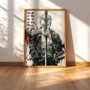Zoro Inspired Poster, One Piece Samurai Ink Print, Minimalist Anime Decor