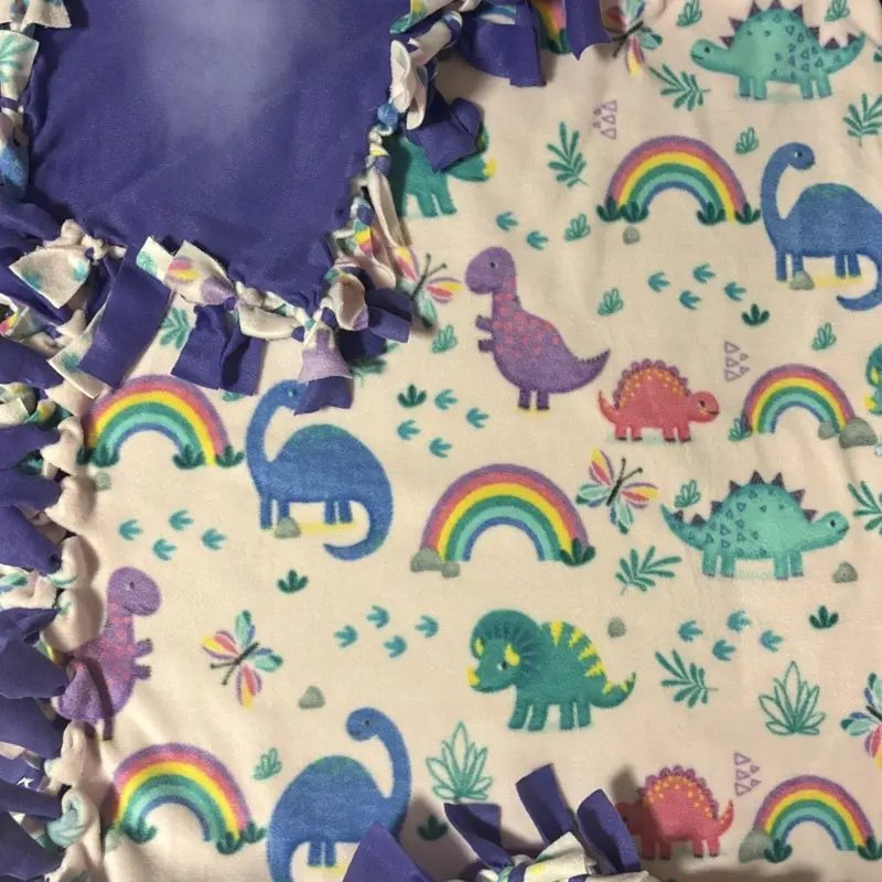 Fleece Rainbow and Dinosaur No Sew Blanket - Assorted Colors with Rainbow and Dinosaur Prints blankets