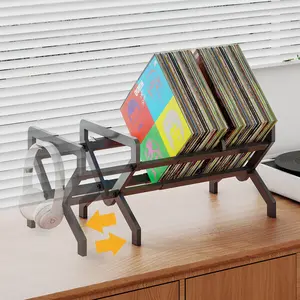 Home desktop metal vinyl record storage rack iron retractable standard large capacity