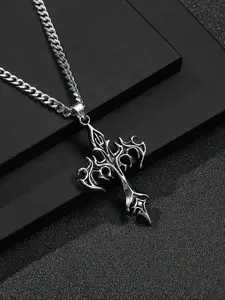 Men's Fashion Hip Hop Vintage Cross Pendant Necklace, Cuban Cross Necklace, Street Style Trendy Jewelry, Unique Personality Accessory, Cross Chain Design