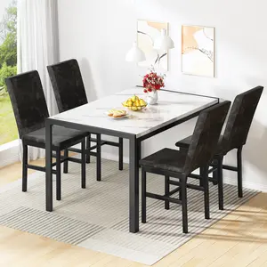 Recaceik Dining Table Set for 4, 5 Piece Dining Room Table Set Faux Marble Dinner Table with 4 Chair Breakfast Table Set for Kitchen Modern Home