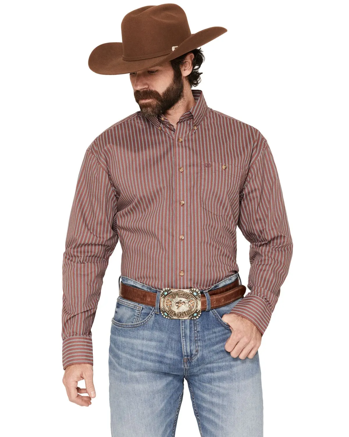 Wrangler Men's Men'S Classics Striped Long Sleeve Button-Down Western Shirt - 112381630