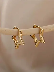 1Pair Minimalist Small Star Hoop Earrings, Stainless Steel Jewelry Perfect For Women's Date, Vacation & Gifts