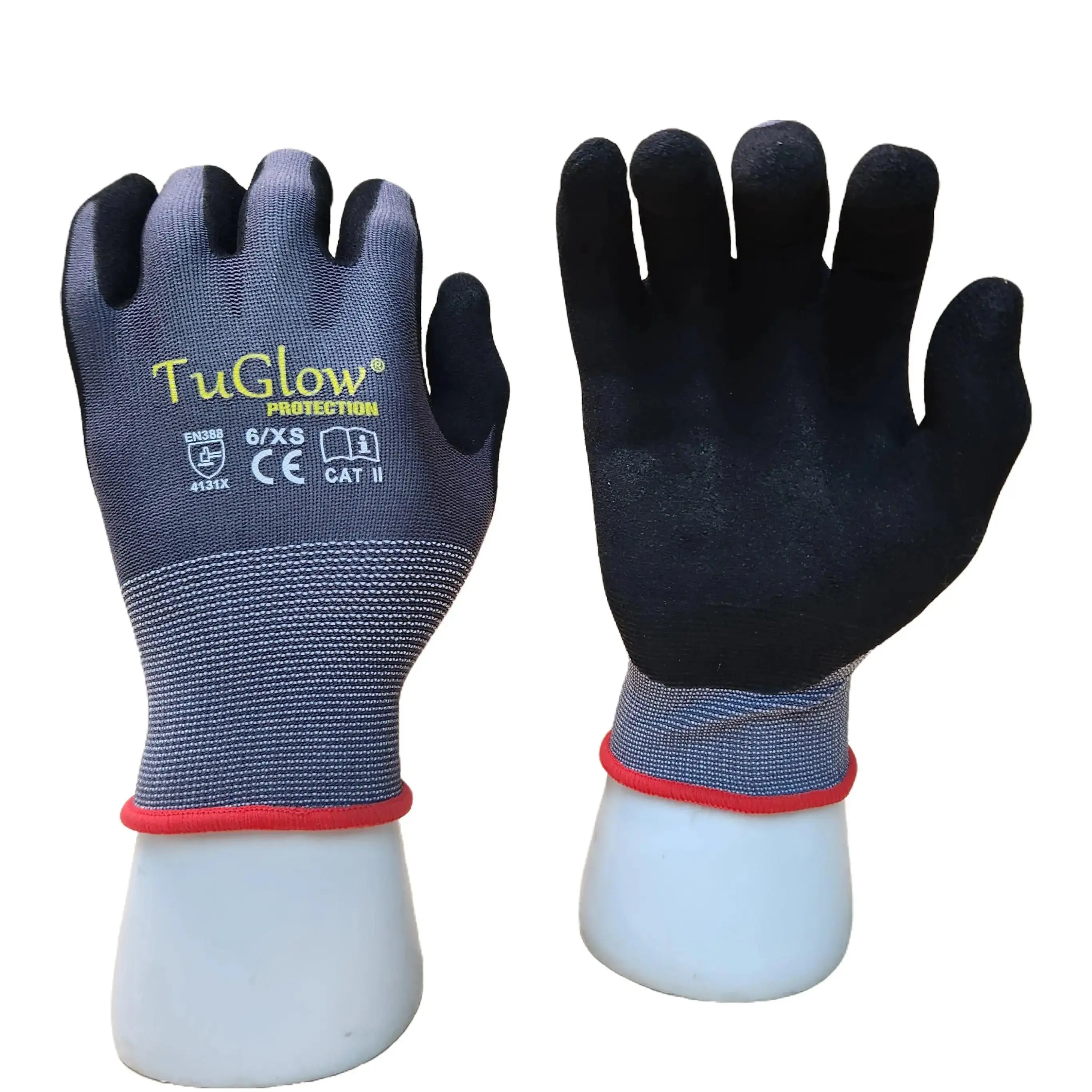 12 PAIR TUGLOW NITRILE SANDY COATED GLOVES /SPANDEX AND NYLON SHELL WITH SANDY NITRILE COATED GLOVES