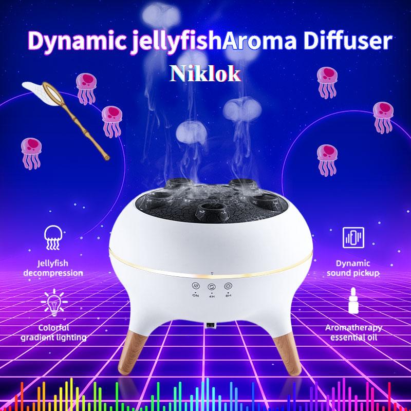 Niklok Dynamic Jellyfish Aroma Diffuser 250ML Ultrasonic Aromatherapy with 7-Color Lights & Remote Control for Home Bedroom Office Hotel White