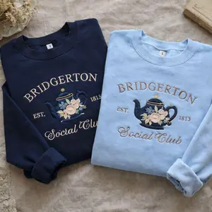 Faux Embroidered Bridgerton Inspired Sweatshirt, Regency Era Aesthetic Crewneck, Bridgerton Social Club Teapot Sweater, Cozy Bookish Gift