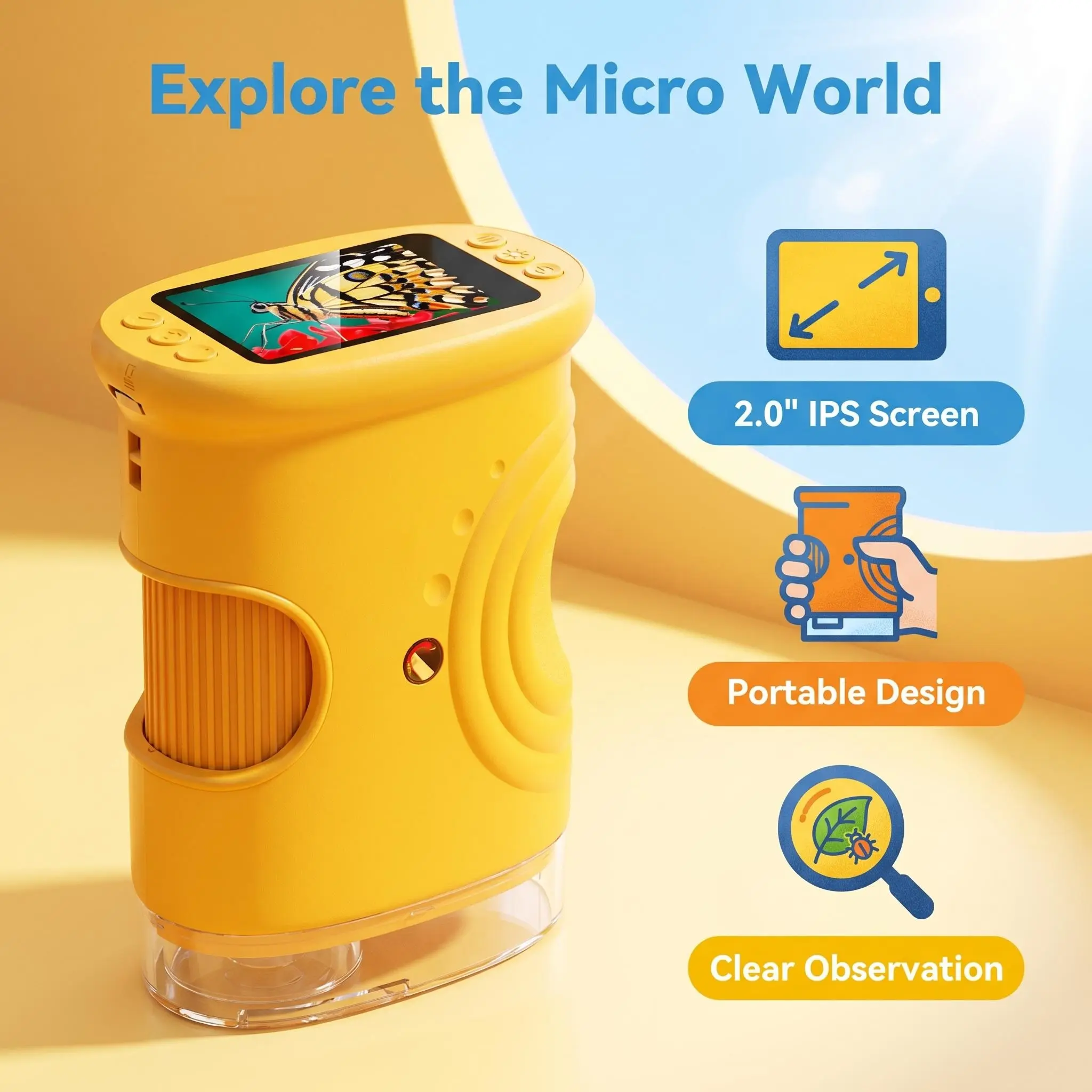 1000X Handheld Microscope with 4K 2.4'' IPS Screen, Rechargeable Portable STEM Gift for Kids Ages 3+