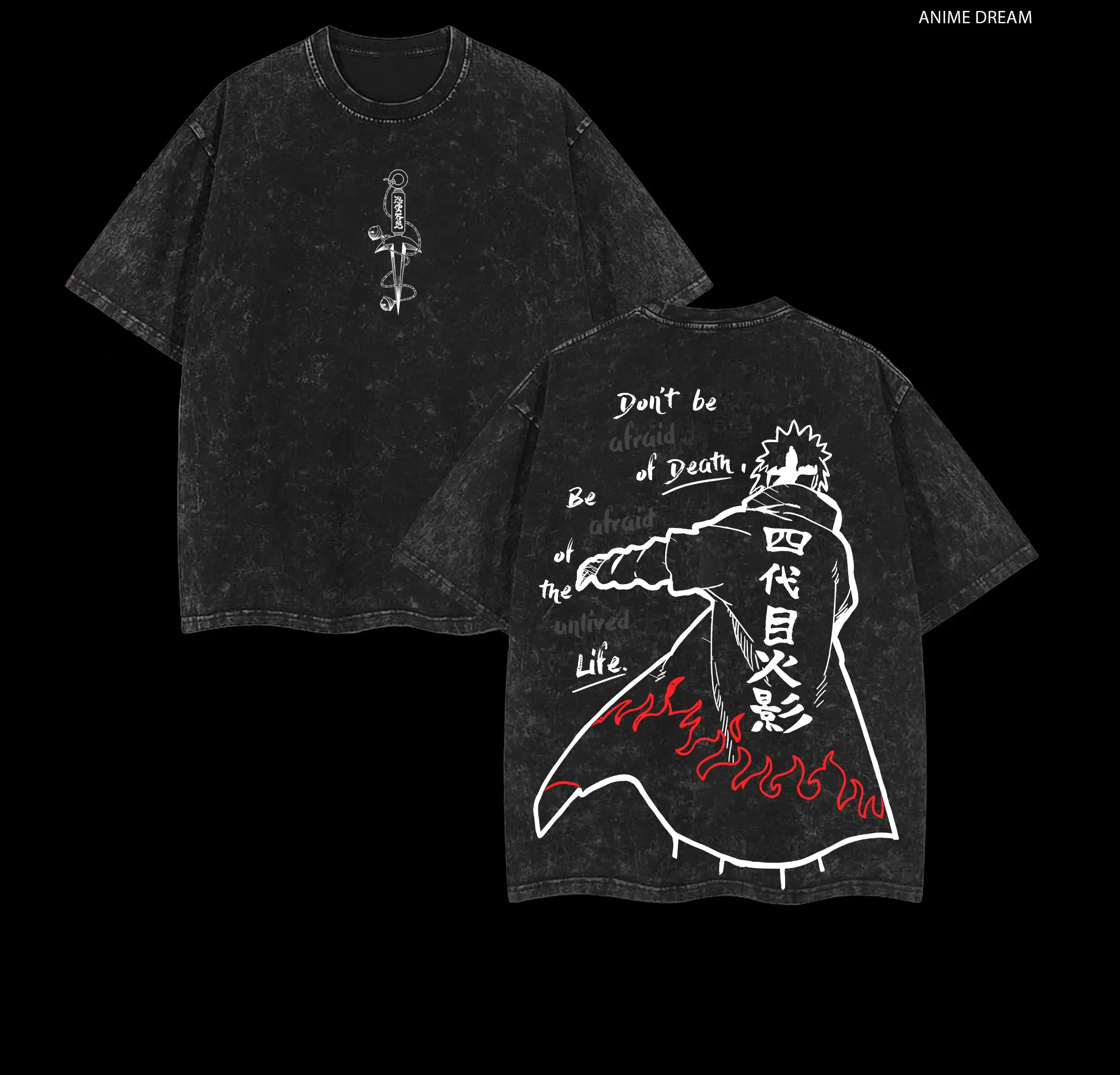 Namikaze Minato Naruto Anime Double Printed Vintage Washed Tee Unisex Oversize Anime Manga Washed Heavyweight Cotton T-shirt, Gift For Anime Fan, Anime Lover