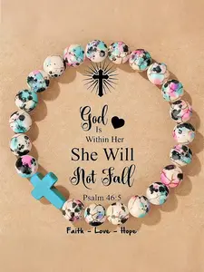Natural Stone Beaded Bracelet, Boho Chic Crystal, Cross WWJD Pendant Bracelet, Fashion Jewelry Accessories for Women & Men, Gift for Friends, Ankle Bracelet