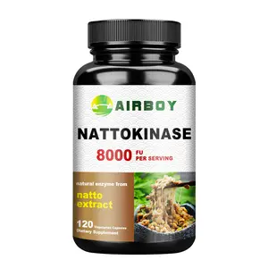Airboy Nattokinase Supplement contains 8000 FU per serving, made with high-quality natural enzymes to support heart health. 60 dietary capsules, suitable for both men and women.
