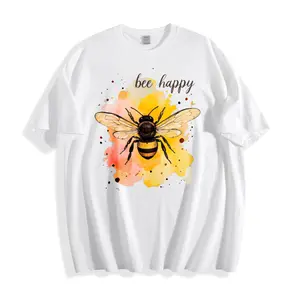 Casual Style Unisex T-Shirt Bee Happy Watercolor Bee Design Summer Wear Gift For Nature Lovers And Animal Enthusiasts