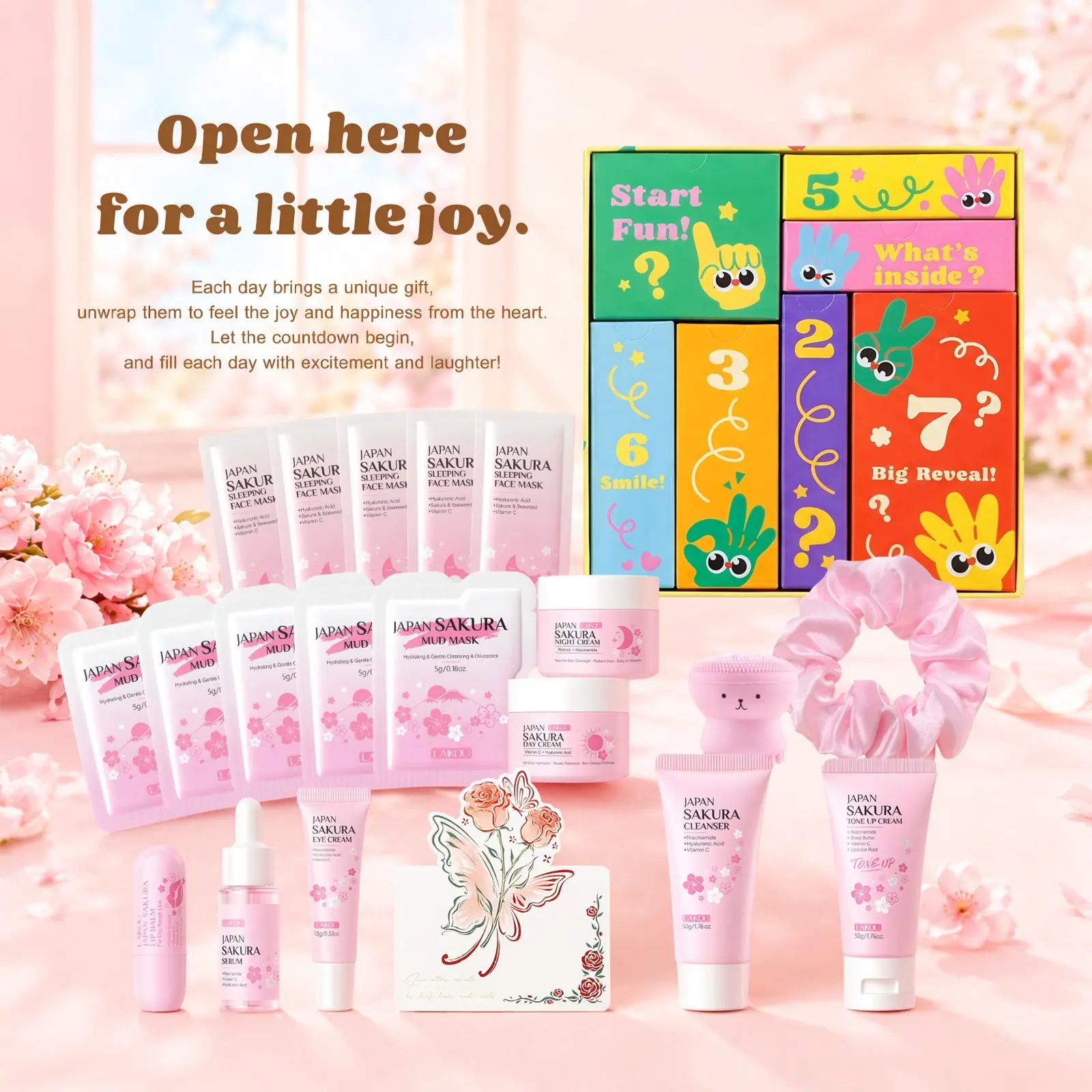 7 Days of Surprises Birthday Gift Calendar for Women and Girls, Countdown Skincare Set for Girls, Lightweight, Hydrating, and Gentle Fragrant Beauty Collection