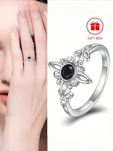 silver Black synthetic Zirconia Ladies Ring Witch Celtic Knot Women Ring Jewelry Witchy Jewelry Valentine'S Day Mother'S Day Jewelry Holiday Gift Box Copper Inlaid Zircon