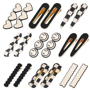 18PCS Hair Clips Set for Women & Girls – Black & White Checker Barrettes with Storage Box, Minimalist No-Bend Korean Style Hair Accessories