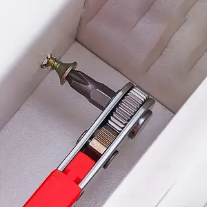 Steel screwdriver, suitable for narrow space, red right-angle tool without motor, with ratchet forward/backward function.