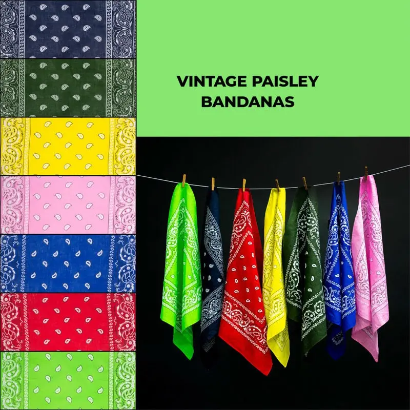 Vintage Paisley Bandana Hair Scarf - 20in x 20in Allover Print Colored Head Scarf for Fashion & Clothes Accessories, Allover Print Head Scarves