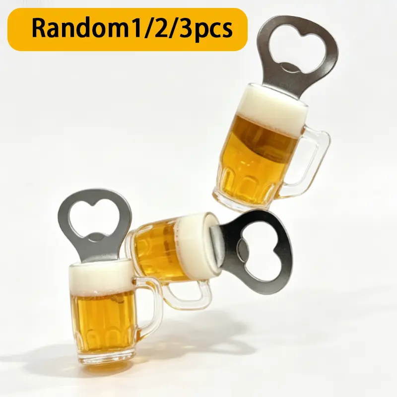 1/2/3pcs Magnetic Beer Bottle Opener Mug Shape Bottle Bar Refrigerator Stainless Steel Wine Opener Kitchen Accessories, Acrylic Magnetic Suspension Bottle Opener With Refrigerator Magnet, Fun Gift, And Home Decoration, Ideal For Beer Lovers, Parties