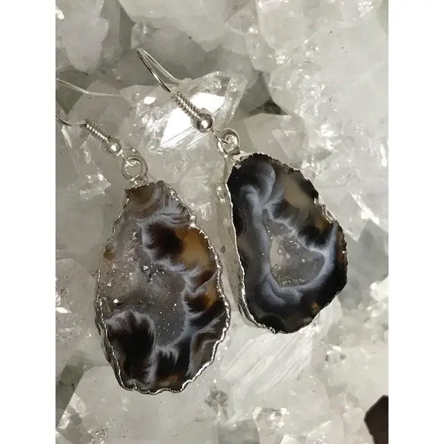 Geode Druzy Silver Earrings