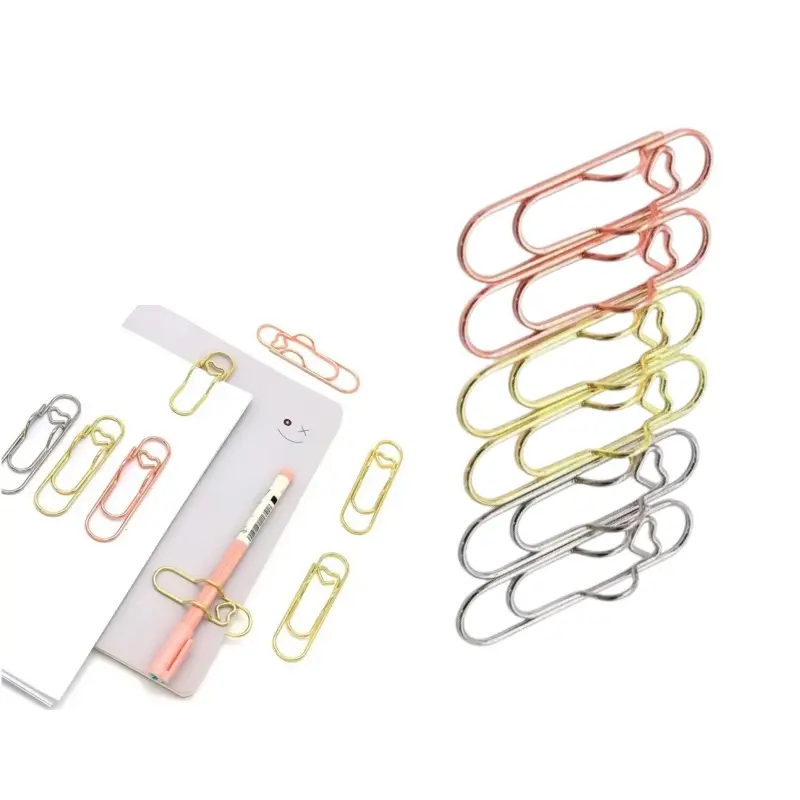 Heart Pen Clip Metal Pencil Clips Multifunctional Rose Gold Silver Carbon Steel Paperclip Portable Large Size Holder for Notebook Book Journal Office School Accessories-MM1